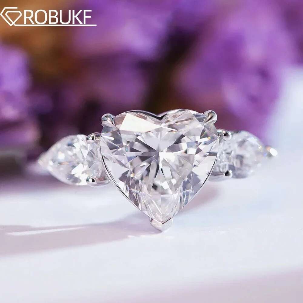 1-3 Carat Moissanite Engagement Rings for Women Heart Cut D Color Diamond 925 Sterling Silver 18K Plated Wedding Band with GRA