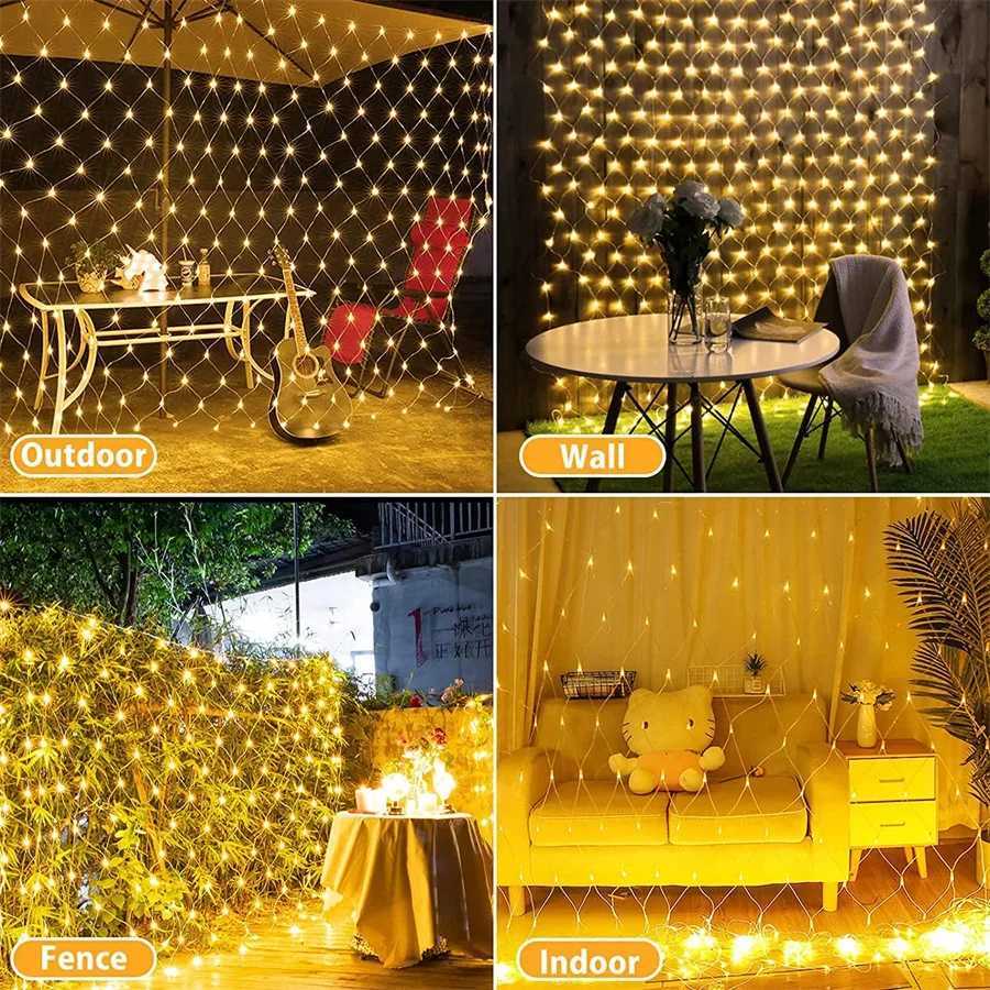 Solar or EU Plug Net Light Mesh Fairy Lights Waterproof Garland With 8 Modes Timer Christmas Decorations For Home 3M2M Holiday M251113