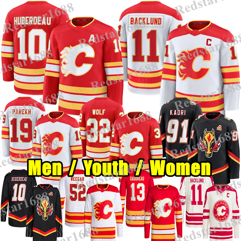 #10 Jonathan Huberdeau calgary hockey jersey flamess jersey #91 Nazem Kadri Dustin Wolf Cooley Mikael Backlund MacKenzie Weegar Zayne Parekh Johnny Gaudreau jersey