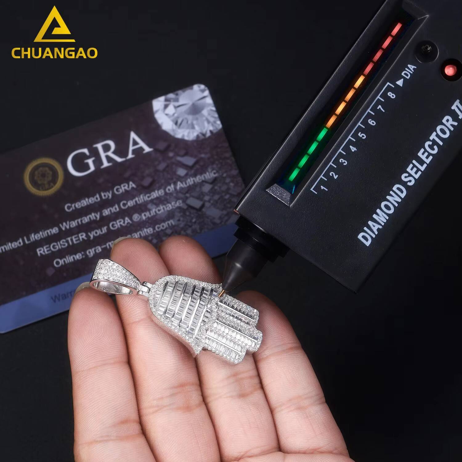 9k 14k 18k White Gold Plated Tapered Baguette Cut Lab Grown Diamond Necklace for Wedding or Party by Palm Fashion Necklaces