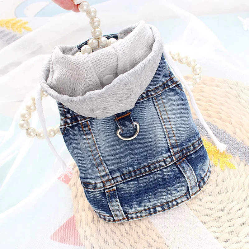 Small Dog Clothes Gray Knitted Hoodie Puppy Spring Clothing Blue/Black Jean Vest for Boys Pet Soft Denim Fabric Sleeveless Shirt 250407