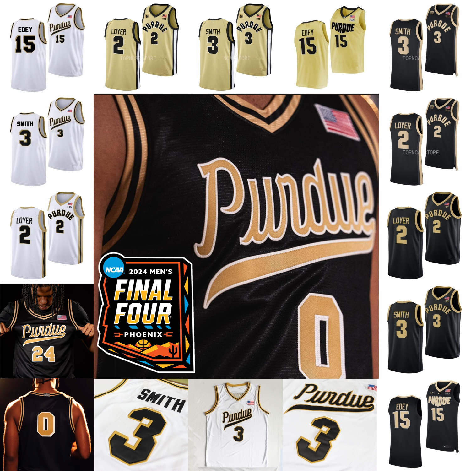 2024 Final Four 4 Patch Purdue Boilermakers Basketball Jersey College Fletcher Loyer Braden Smith Oscar Cluff Jack Benter Zach Edey Murphy Cox Ivey Kaufman-renn