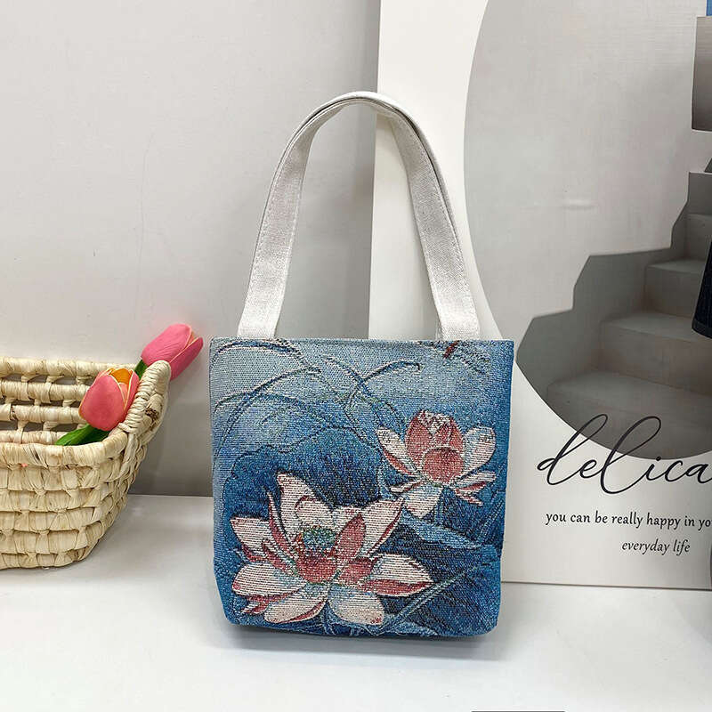 Golden double-sided embroidery small square ethnic casual canvas shoulder bag fashionable Chinese style printed handbag