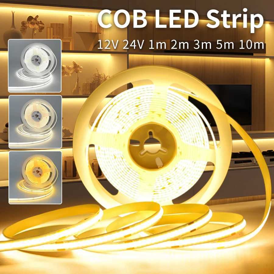 COB LED Strip Lights 12V 24V 10M 5M 3M 2M 1M 320LEDs/M High Density Flexible LED Tape 2700K 4500K 6000K Kitchen Room Decor 8mm W251112