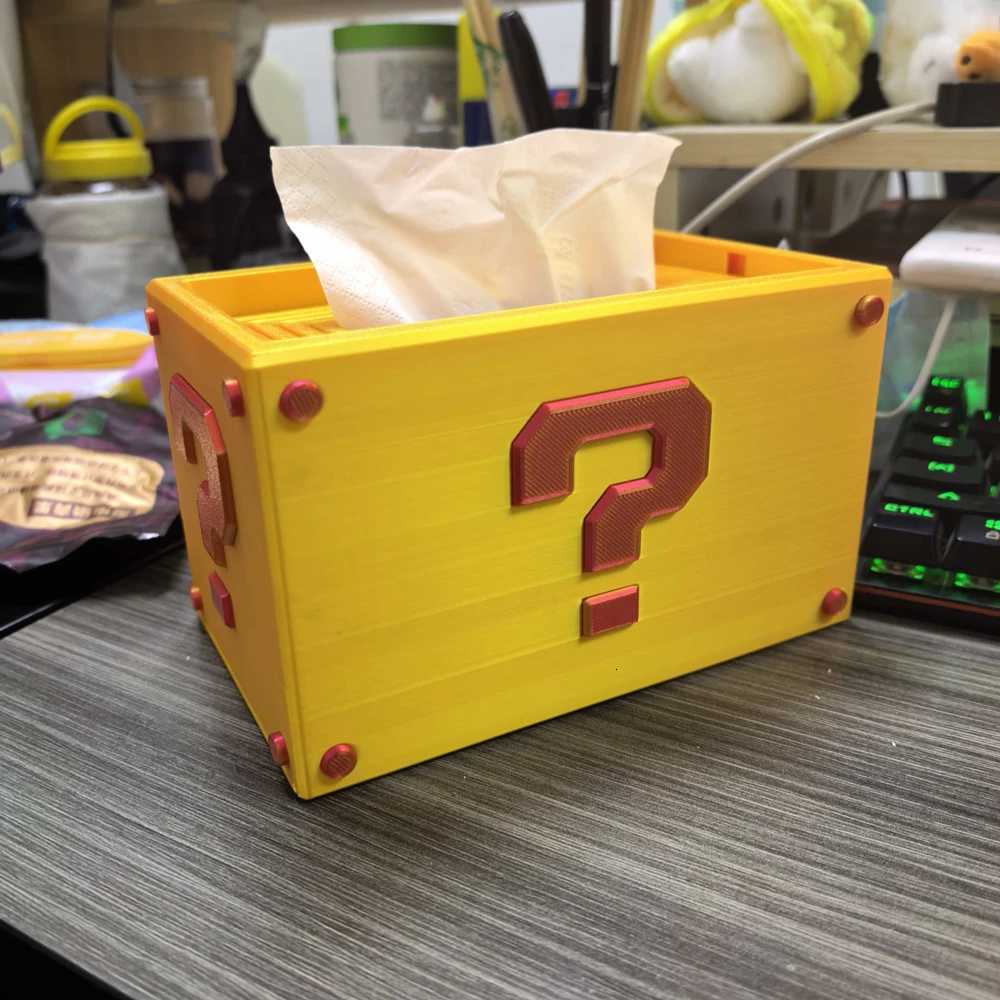 3D Printed Question Block Tissue Box with Auto Lowering Design for Decor Self Lowering Top for Easy Last Tissue Access Y251112