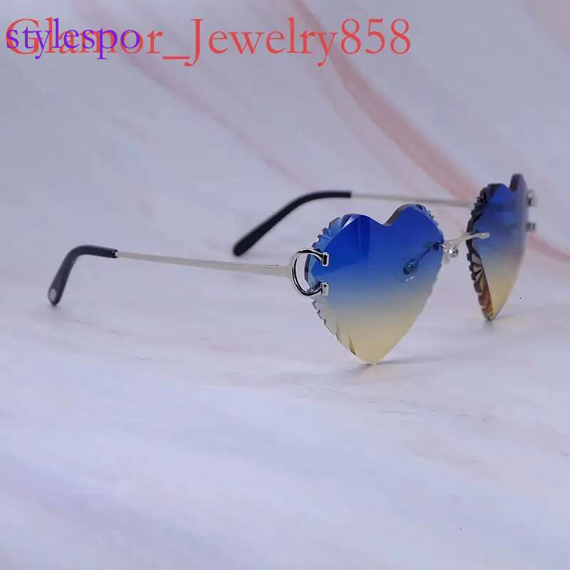 Heart Shape Sunglasses Dia Cut Wire C Designer Rimless Carter Vintage Sun Glasses Mens Decoration 828 Sier