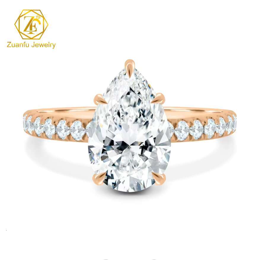 Trendy Jewelry 14K White Gold 3CT Pear Cut Halo Ring Band Moissanite Diamond Luxury Wedding Engagement Ring for Women
