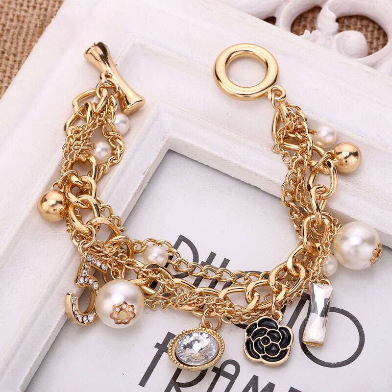DHcollections Korean Style Multi-layer Small Flower Number 5 Metal Chain Bracelet Jewelry Handmade