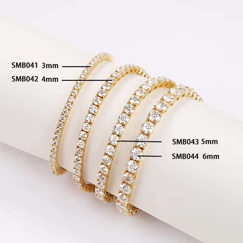 Wholesales Moissanite Tennis Link Bracelet White Gold Yellow Gold Metal 3mm 4mm 5mm 6mm Moissanite Tennis Chain Bracelet