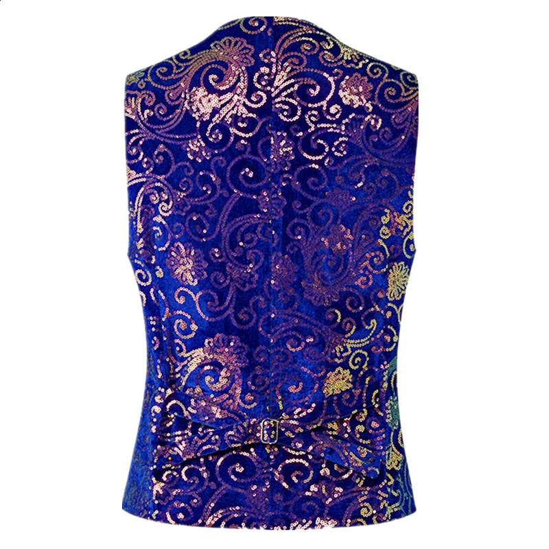 Gold Mens Suit Vest Single-breasted V-neck Vests Shiny Sequins Decorated Waistcoat Suitable for Host/Singer/Stage/Party 250407