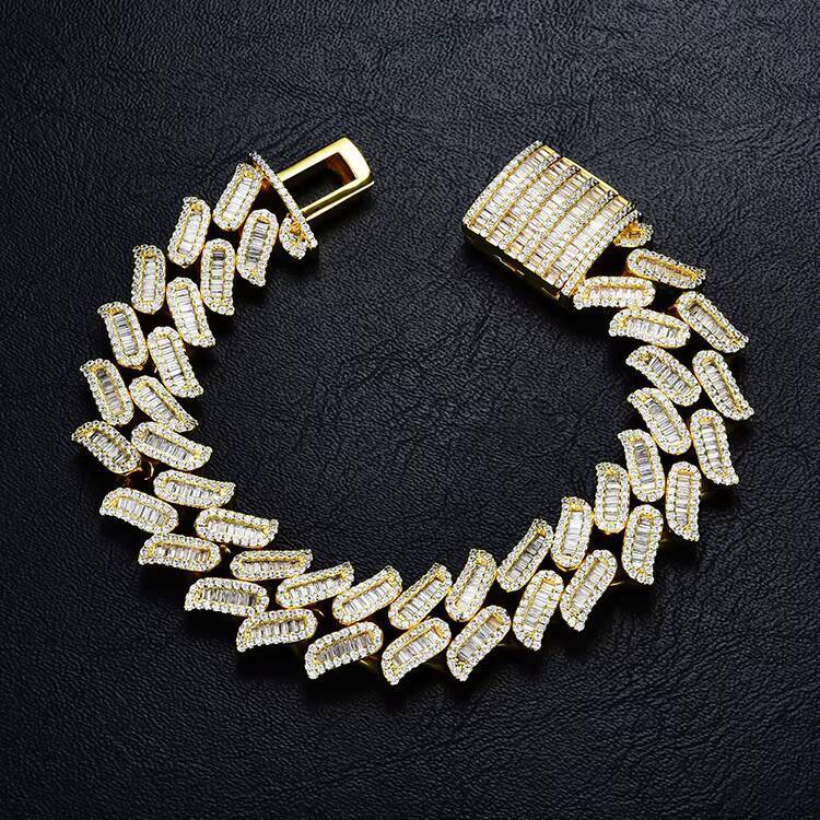 New Fashion Mens Gold and Silver Plated Brass Hip Hop Chain Charms Bracelets Rappers Bracelets with Zircon Stones