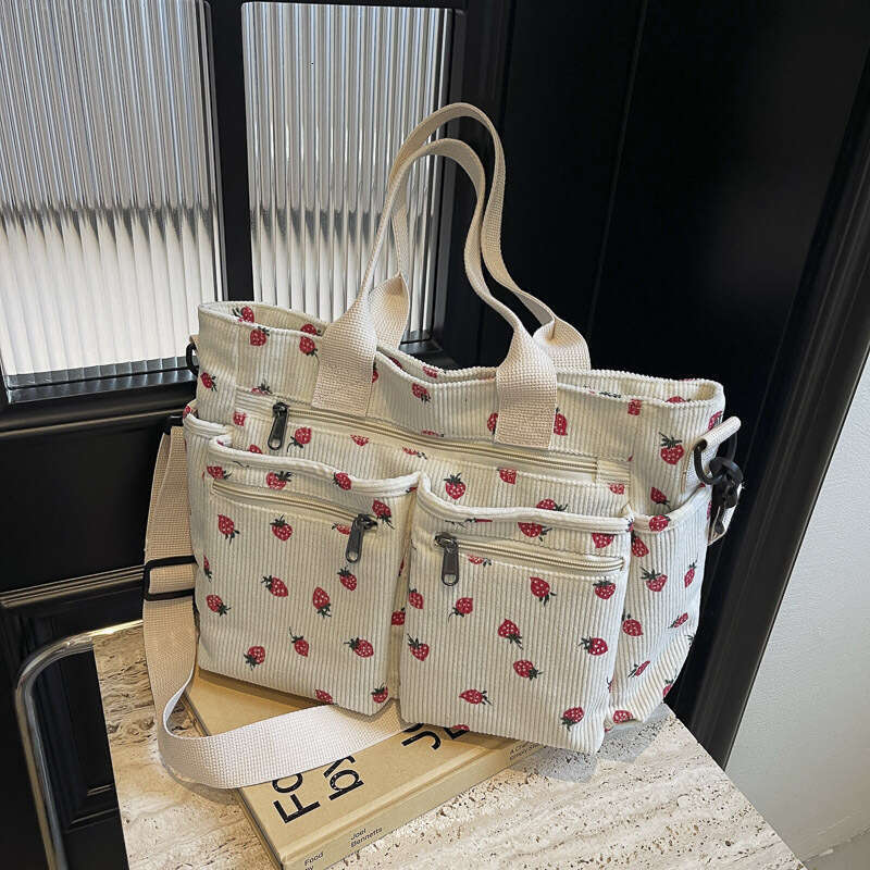 designer bag Corduroy printed tote versatile women's strawberry shoulder crossbody large capacity handbag mommy bag