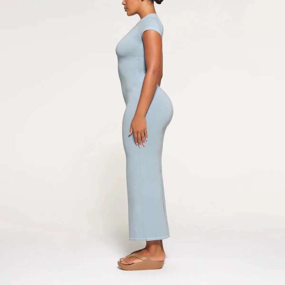 Women's Wear Slit Thread Hip Dress Short Sleeve Long Skirt