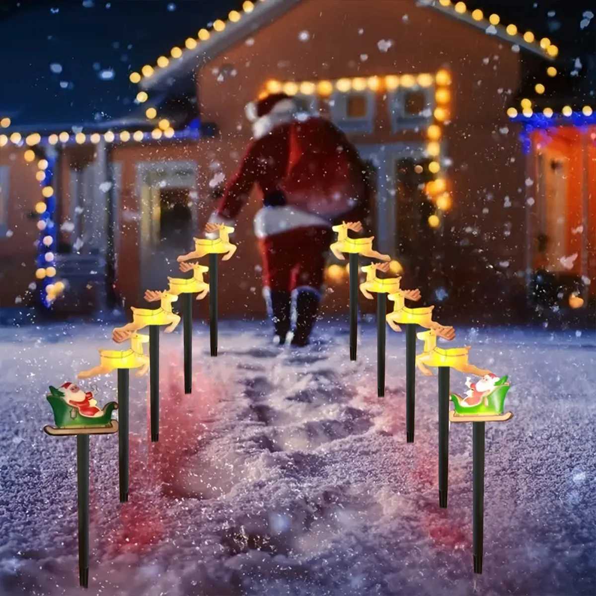 5pcs Christmas Silhouette Outdoor Pathway Lights Christmas Outdoor Waterproof Stakes Marker Lamps For Home Garden Patio Decor M251113