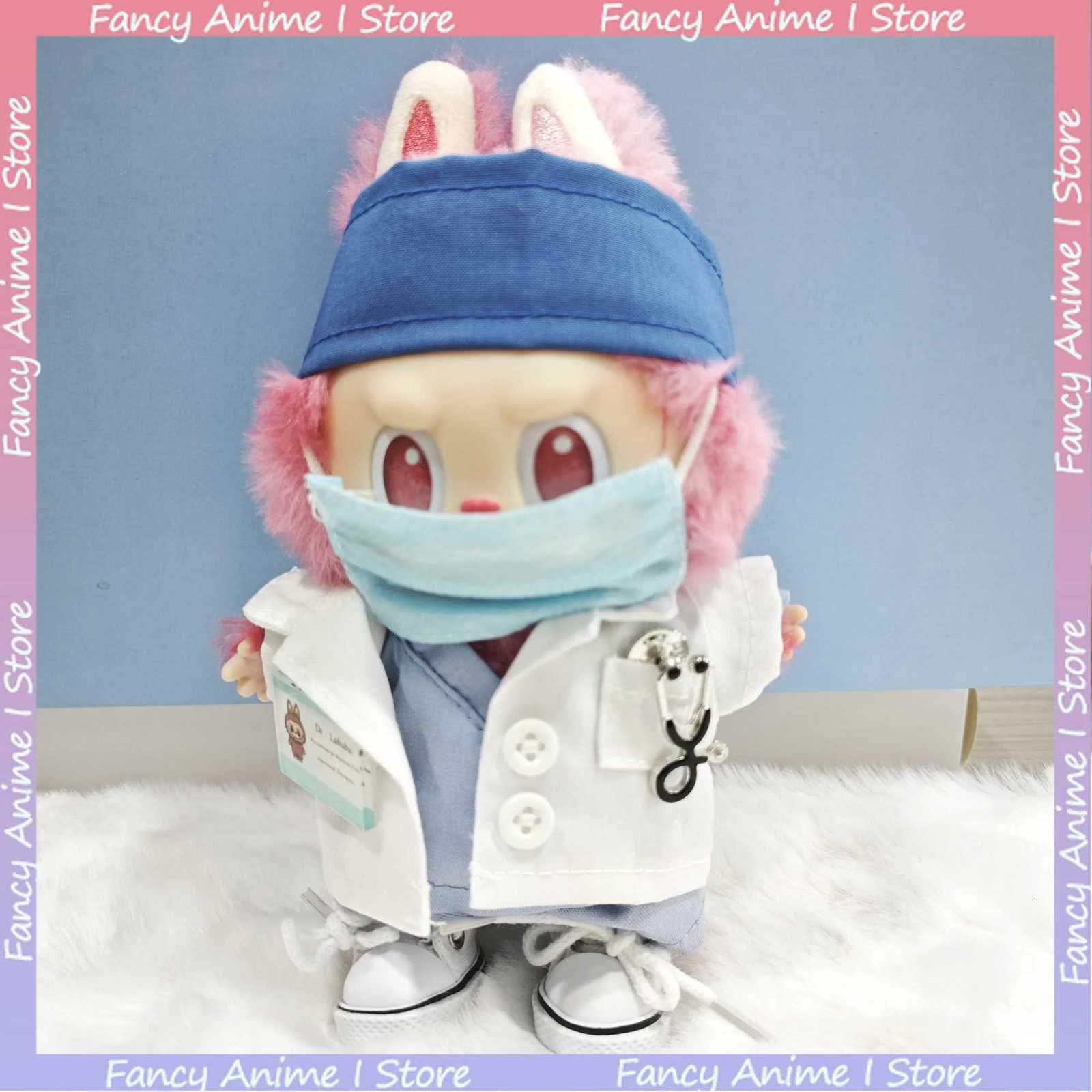 2/7/8pcs Doctor Nurse Uniform Set for V1 V2 V3 Labubu Doll Clothes Outfits with Hat Mask Stethoscope Mini Plush Doll AccessoriesT251113