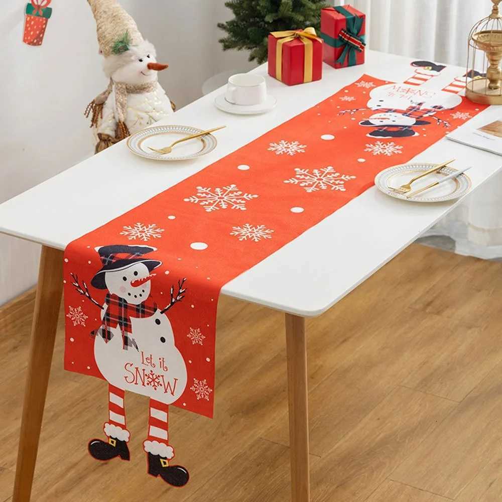 Christmas Cartoon Fabric Christmas Tablecloth Navidad Xmas Ornament Table Runner Table Decoration Reusable Table Flag Christmas Y251113