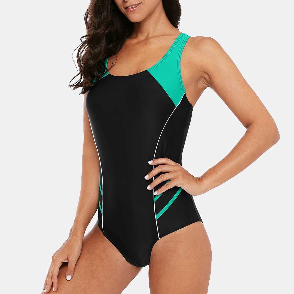 Anfilia One Piece Women Sports Swimwear Sports Swimsuit Patchwork Beachwear fitness slim Bathing Suit Padded Bikini MonikiniW251113