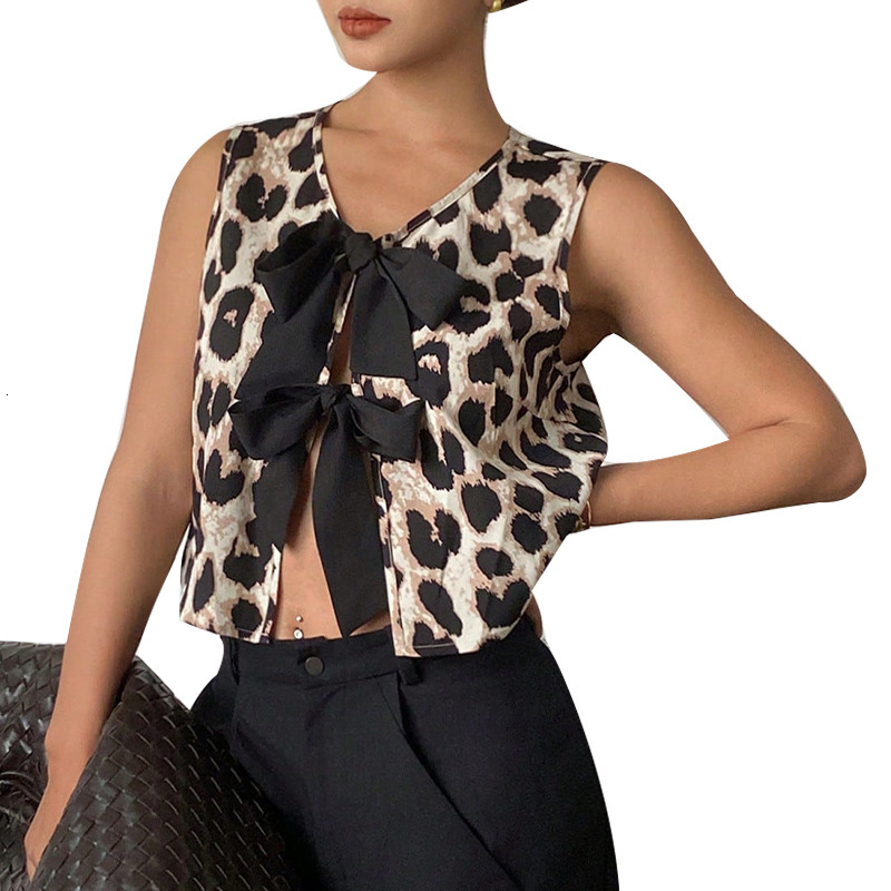2025 leopard print vest sexy spicy girl little coat tie up cardigan women