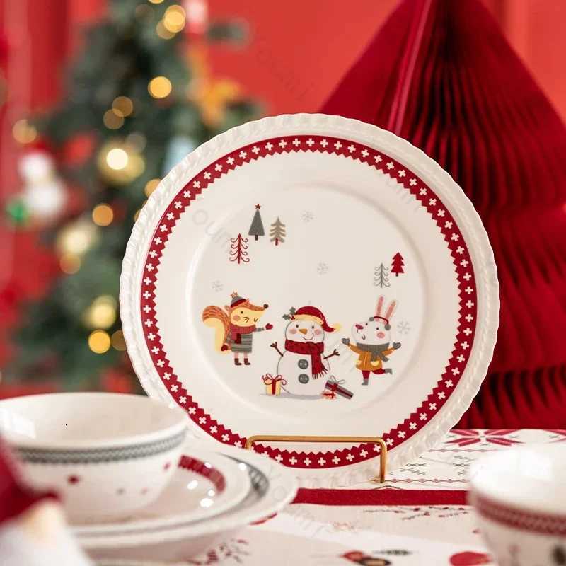 Christmas Exquisite Christmas Ceramic Plates Home Fruits Dessert Plate Delicious Dishes Salad Dining Plate Cute Rice Bowls Y251113