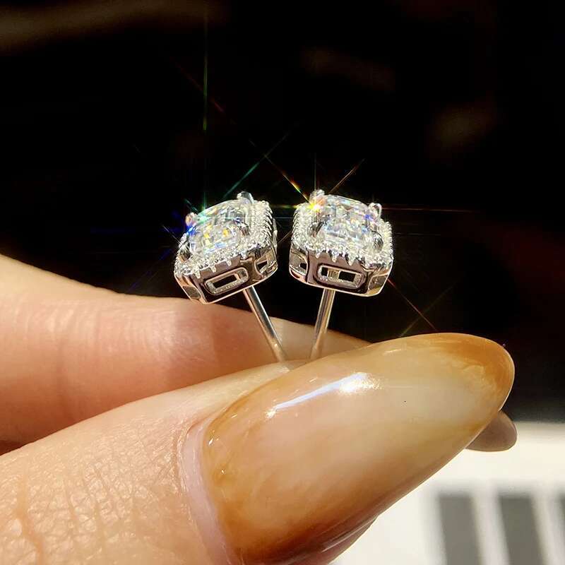 GRA 1CT D Color Sparkling Rectangle Moissanite Diamond Stud Earrings For Women Real 925 Sterling Silver Top Quality Fine Jewelry