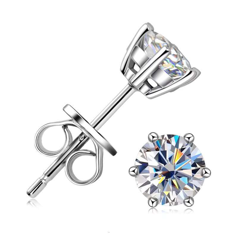 Latest Style High Quality 5mm Moissanite 925 Sterling Silver Eco Friendly 6-claw Classic Stud Earrings