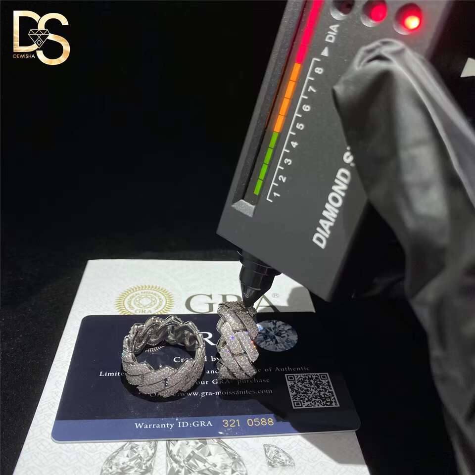Factory Wholesale Hip Hop Full Iced Out Moissanite Diamond 925 Silver Cuban Ring