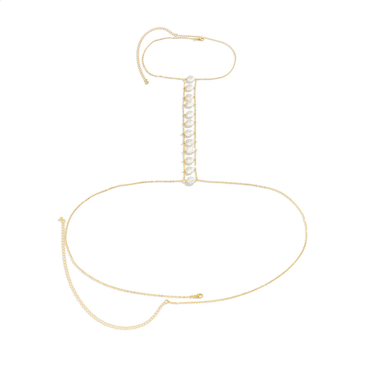 Bohemian pearl cross chest breast body waist necklace bikini summer beach Y2K accessories 250408