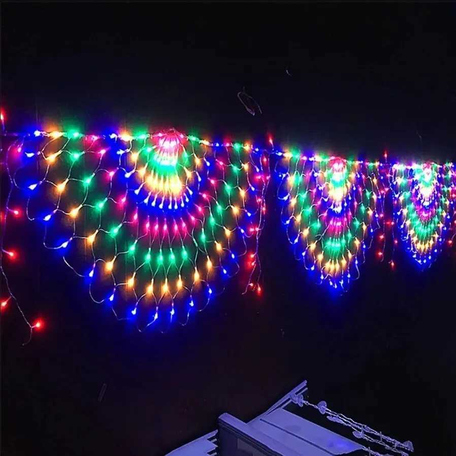 EU/US Plug 3206M 420LED 3 Peacock String Lights Outdoor Mesh Net Led Fairy Lights Christma Wedding New Year Decor Garland Lam M251113