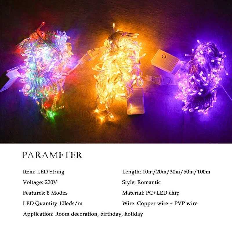 10/20/30/50/100m 220V christmas lights 8modes EU Pulg holiday string lights garland christmas decorations for home M251113