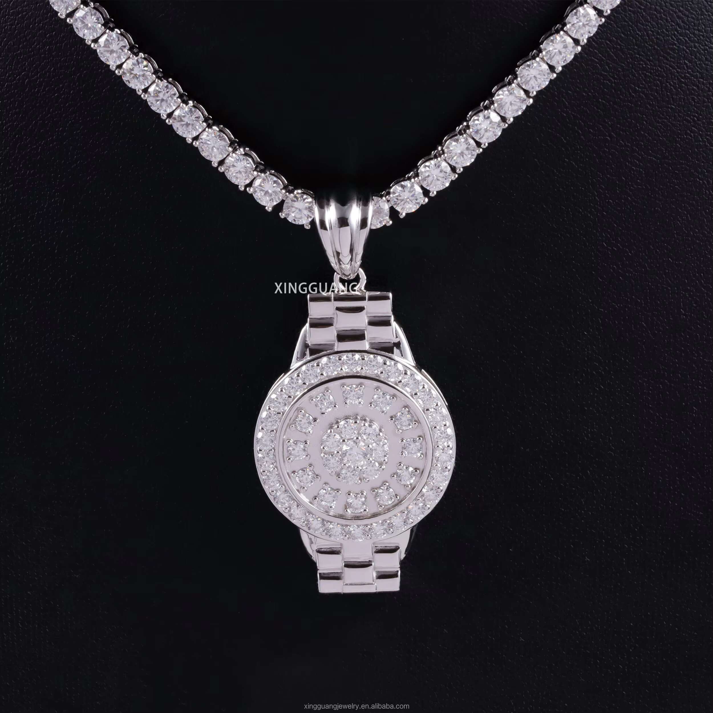 New Arrival Watch Pendant Rope Chain White Gold Plated 925 Silver VVS Moissanite Diamonds Hip Hop Pendant for Necklace Jewelry