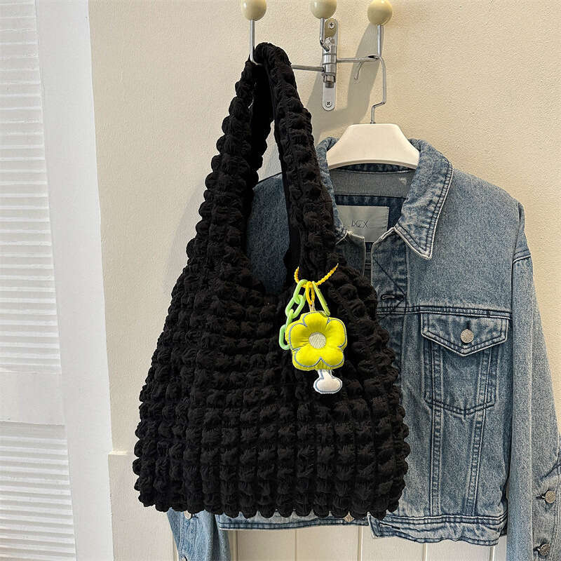 Small Fresh Folded Bubble for Women 2025 New Flower Sweet Tote Bag Large Capacity Simple One Shoulder Handbag