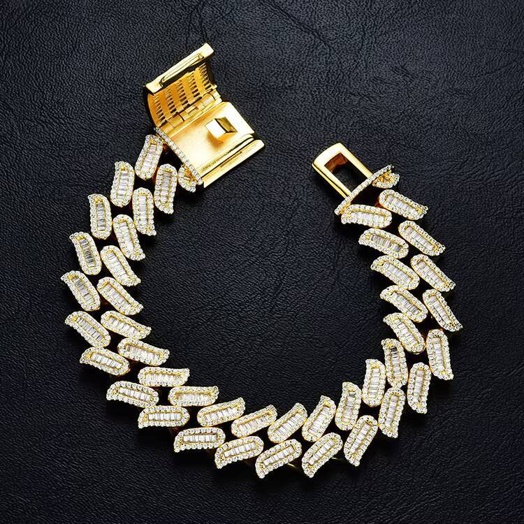 Iced Out Bracelets High Quality Mens Gold Plated Brass Cuban Bracelet