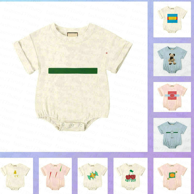 Summer newborn Rompers Boys girls designer print Fashion luxury short-sleeved cotton knitting triangle crawling jumpsuit kids Jumpsuits children's clothing G876