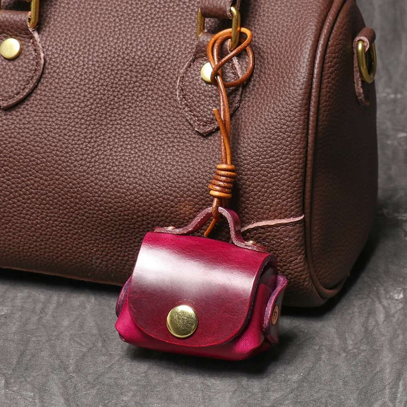 LUOKIR Vintage Genuine Leather Headphone Case Pendant, Women's Small Coin Purse, Top Layer Cowhide Bag Accessory.