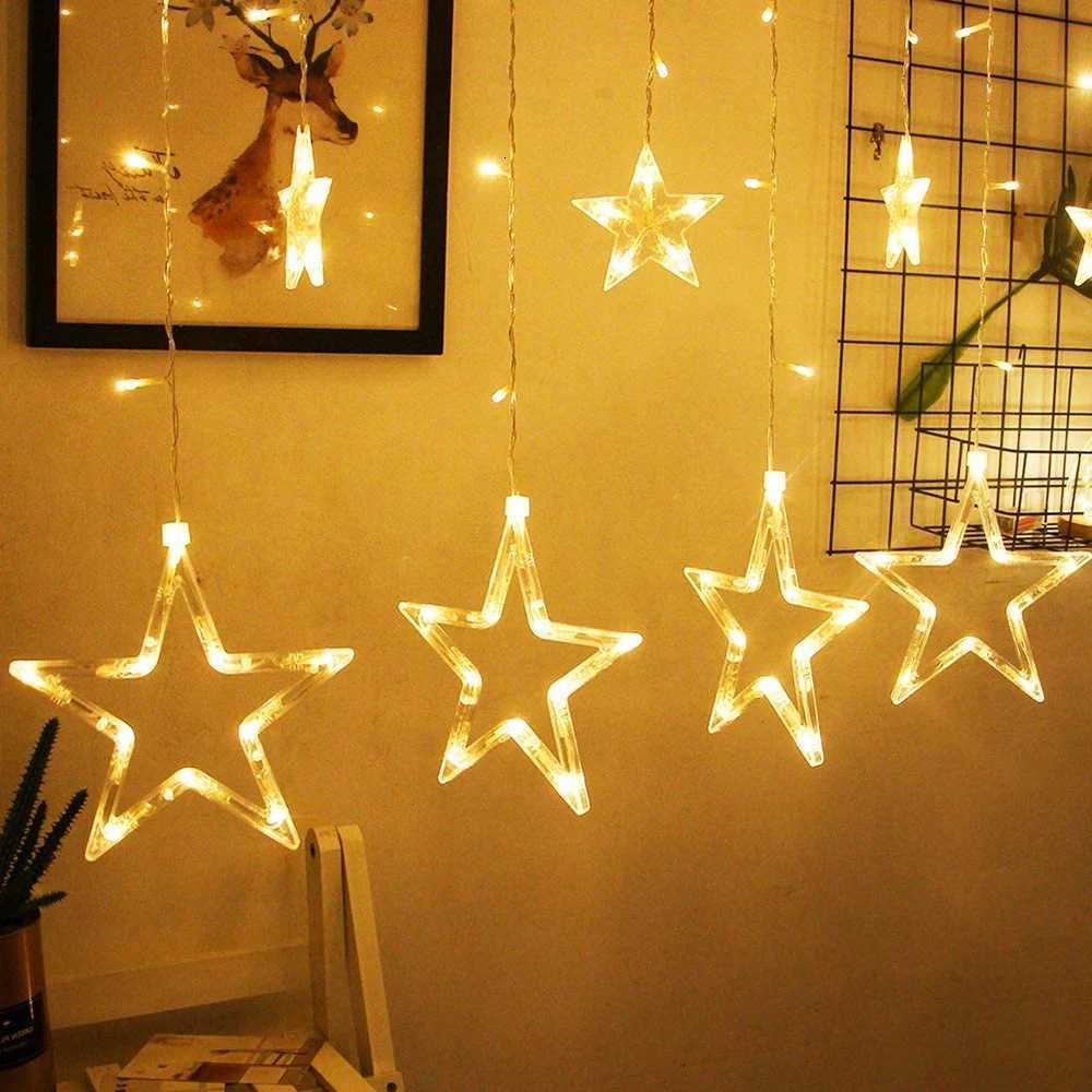 138LED Star String Light Waterproof 8 Modes Warm White Curtain Lights for Ramadan Party Bedroom Wedding Christmas Decoratio M251113