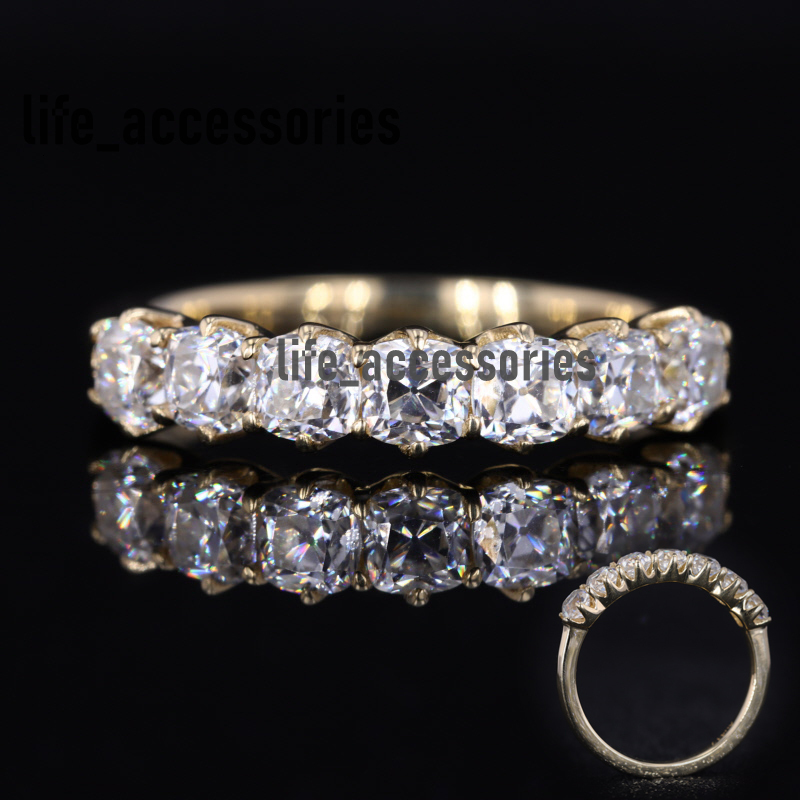 10k Yellow Solid Gold Antique Cushion Old Mine Cut 3.5x3.5mm Half Setting Moissanite Ring