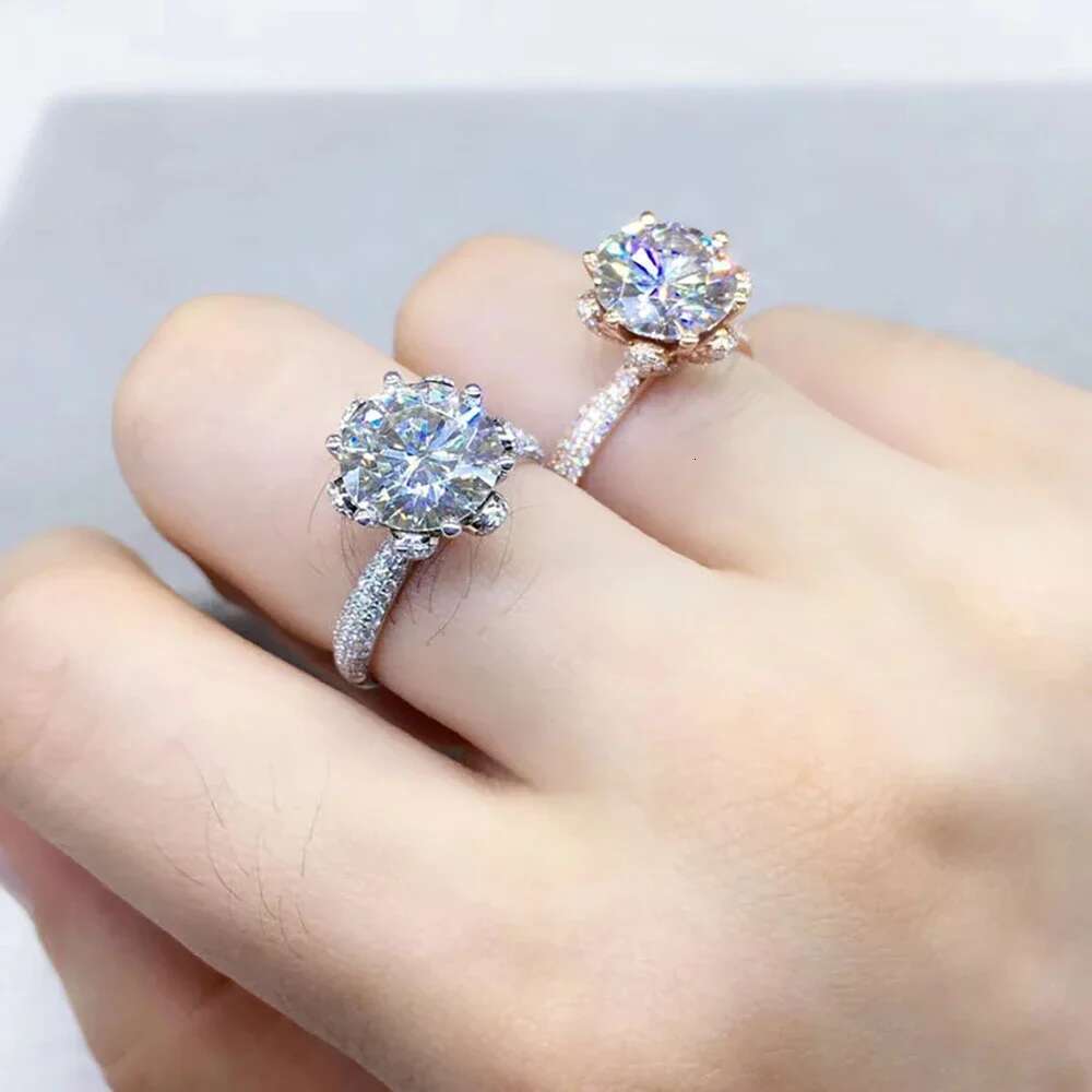 GRA Certificate 1CT 2CT Moissanite Ring for Women 925 Sterling Silver Plated 18K White Gold Flower Wedding Fine Jewelry Gifts