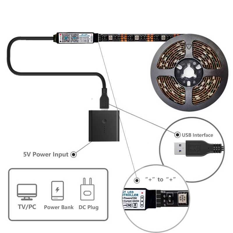Flexible LED Strip Lights RGB 5050 Bluetooth APP Control USB Lamp 5V Tape Light Ribbon Diode for TV Desktop Screen BackLight W251112