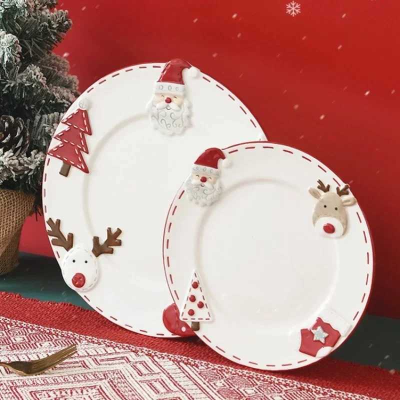 Christmas Santa Claus Ceramic Plate Western Style Dinner Plate Embossed Cake Dessert Plates Art Tableware Christmas Gift Kitchen Tools Y251113