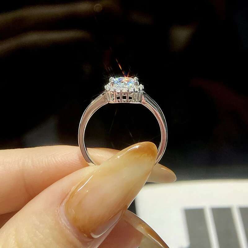GRA Real 1CT Luxury Moissanite Halo Rings for Women Original 925 Sterling Silver Wedding Flower Diamonds Engagement Fine Jewelry