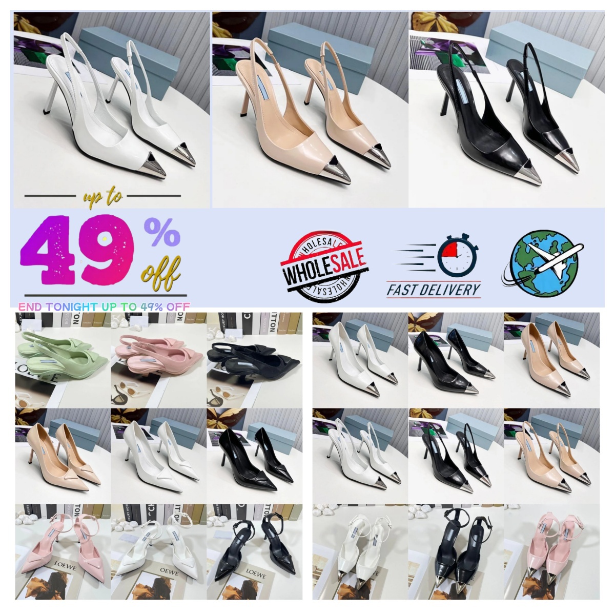 Summer Elegant Brands Dress Shoes Sandal High Heels Low Heel Brushed Leather Slingback Pumps Black White Patent Leathers 52as