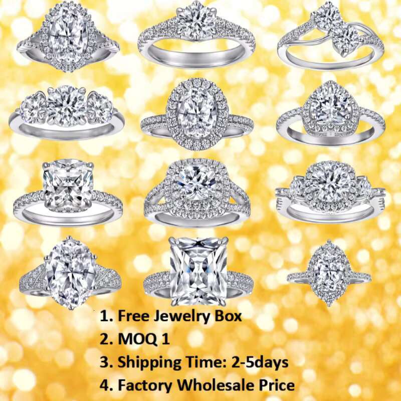 Classic 3ct 5ct Sterling Silver Moissanite Six Claws Round Wedding Ring Women Jewelry Moissanite Ring
