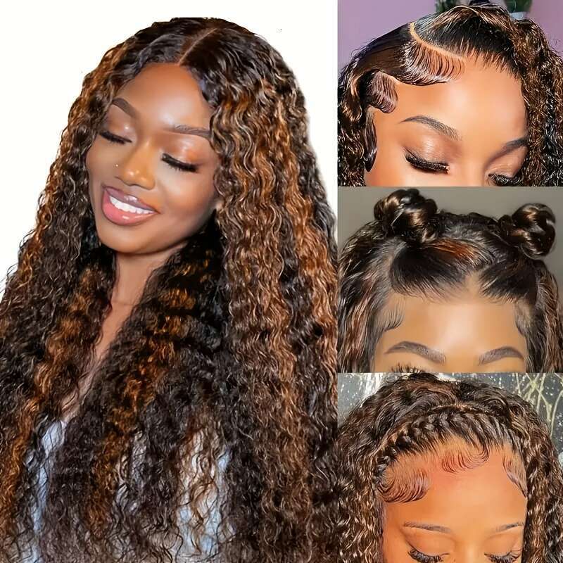 Halloween Highlight Front 1B/30 Black And Brown Deep Wave Glueless Cut 13X4 HD Lace Frontal Wig Human Pre Plucked With Baby Hair 180% Density Party Wi