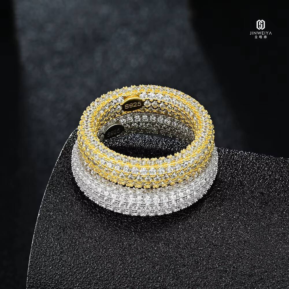 Hip Hop Jewelry Wedding Engagement Gift 925 Sterling Silver Paved VVS Moissanite Iced Out 3 Layer Diamond Band Ring for Men