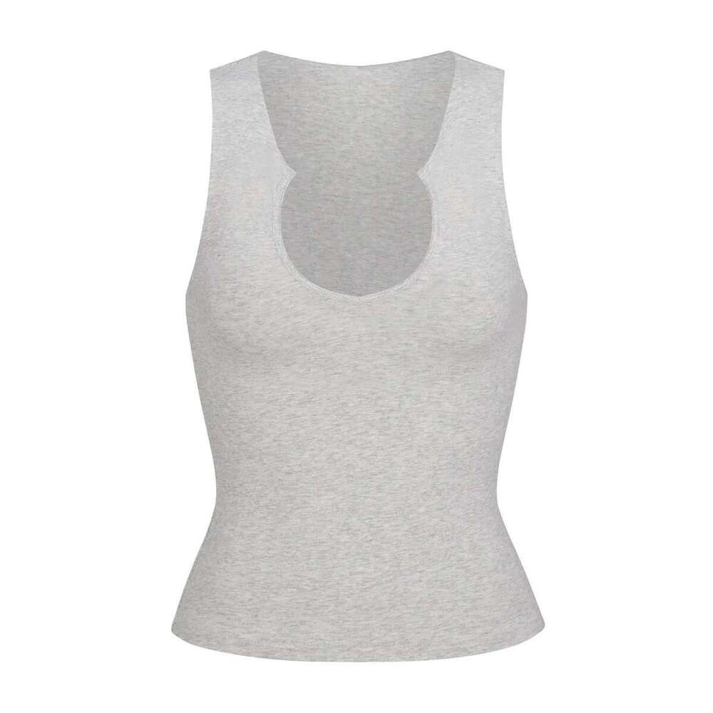 Women's Wear Kim Heart-Shaped Collar Sleeveless Pure Cotton Casual Vest V-Neck T-Shirt