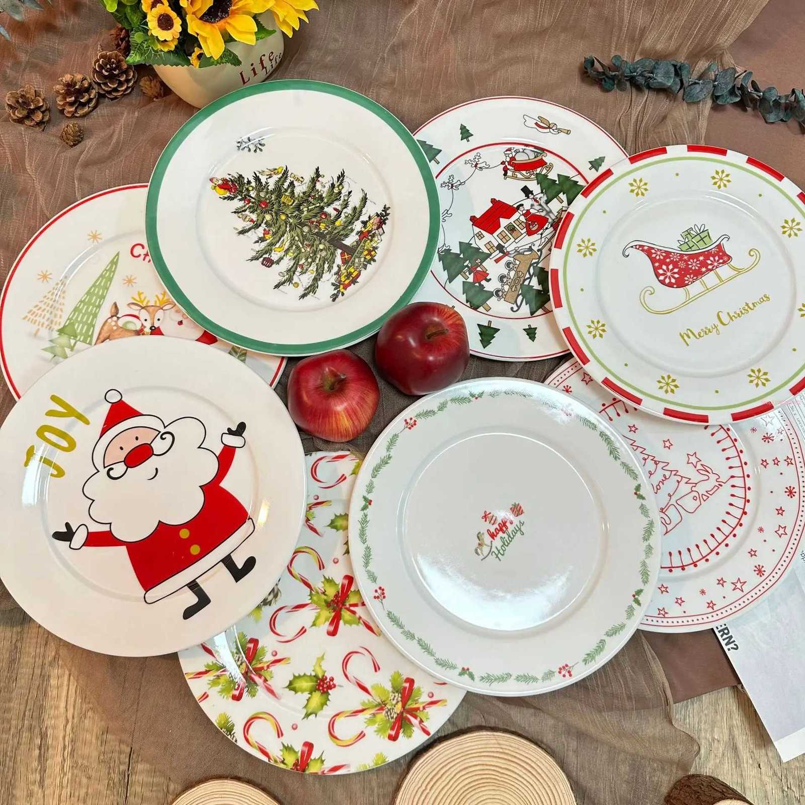 Christmas Creative Christmas Dinner Plate Set for Breakfast Cake Snack Food Table Decorations Kitchen Utensil Gift Natal 10 inch Y251113