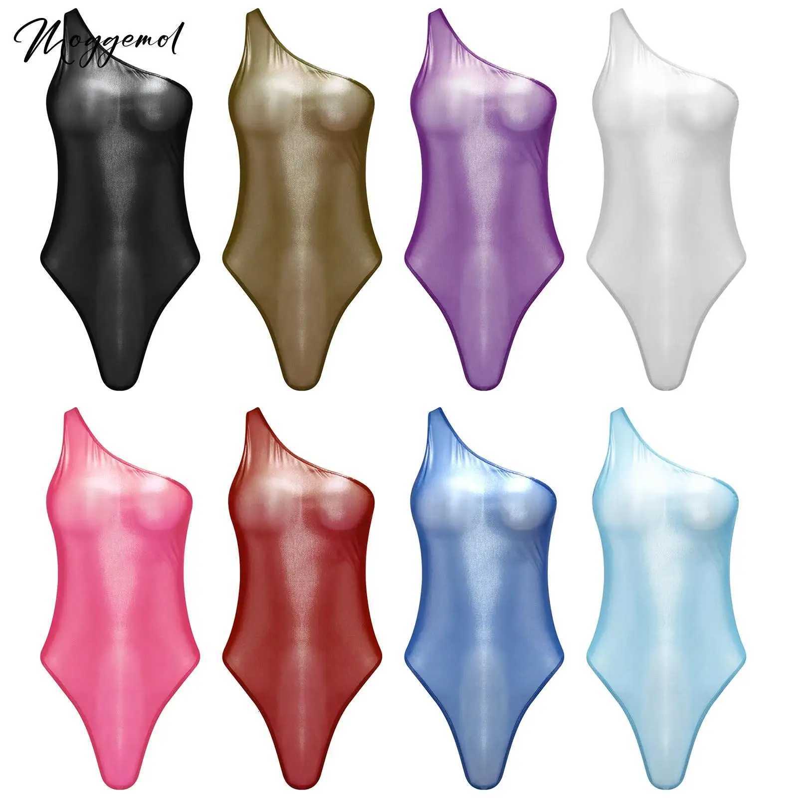 Womens Sheer Mesh Bodysuit One Shoulder Sleeveless Crotchless One Piece Leotard Swimwear See Through T-shirt Bikini SwimsuitsW251113