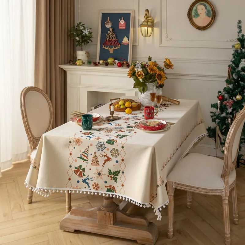 Christmas Christmas Decoration Table Clothyarn-Dyed Jacquard White Ball Decorative Tablecloth Rectangular Coffee Table Cloth Table Cloths Y251113