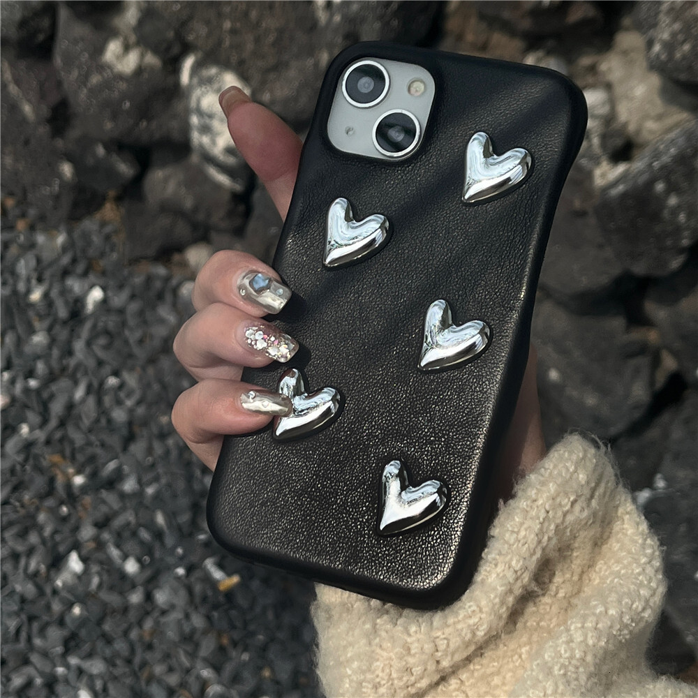Full Screen 3D Heart Phone Case Compatible with iPhone 16/15 Pro Max Solid Color Protective Cover iPhone 14/13 Pro