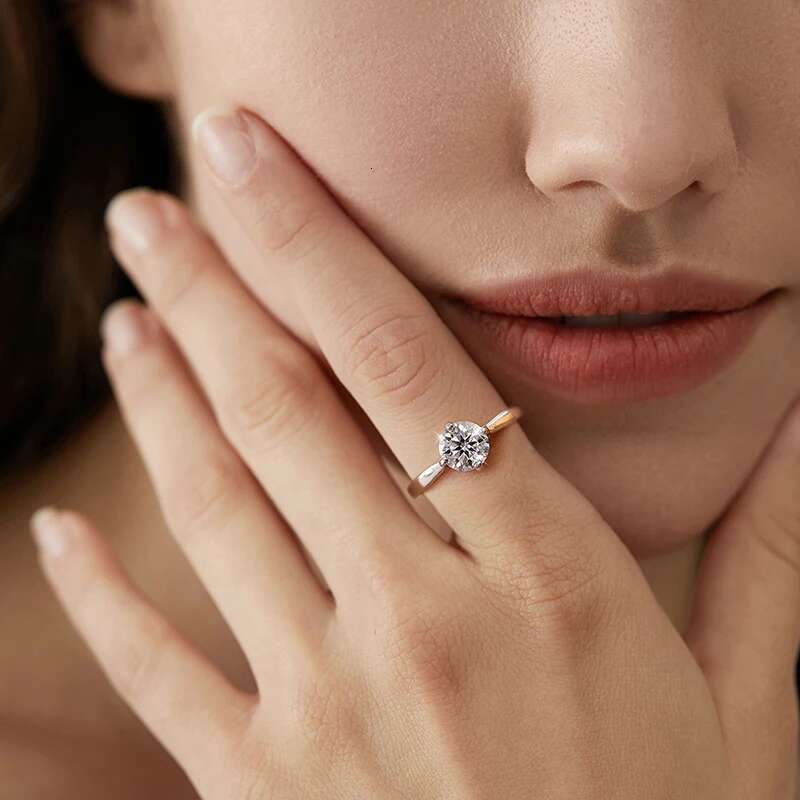 GRA 1CT Moissanite Diamond Gold Classic Round White Stone Rings for Women Real 925 Sterling Silver High Quality Fine Jewelry